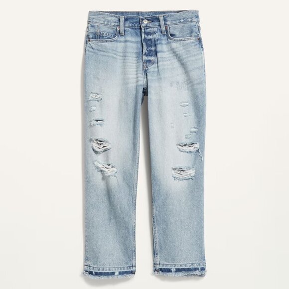 NWOT - Tall Old Navy High-Waisted Slouchy Straight Distressed Cut-Off - Picture 3 of 9